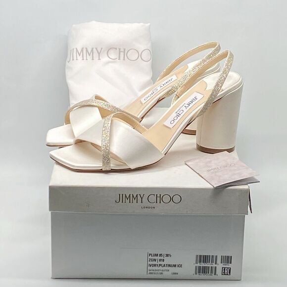 Jimmy Choo Plum Satin & Glitter Slingback Sandals size 38.5 - Picture 10 of 12